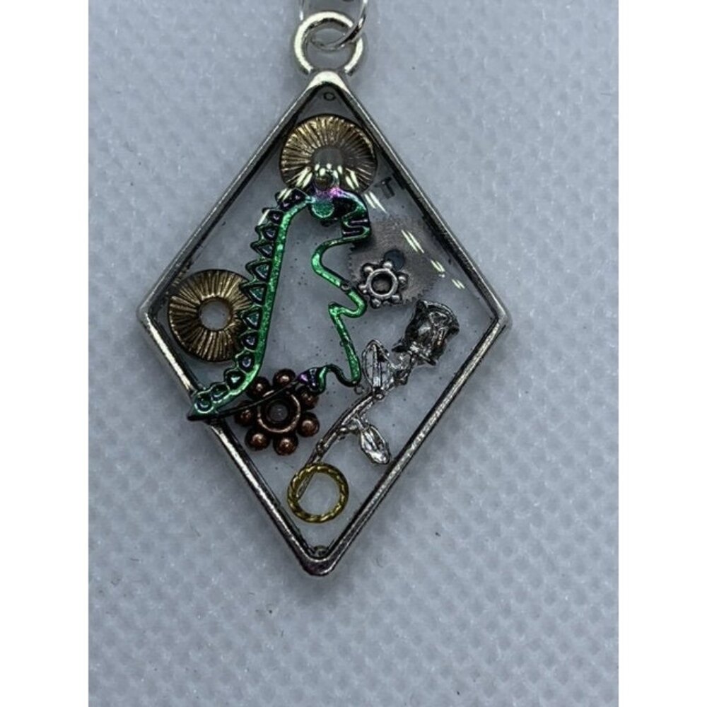Little Green Dino Diamond shaped Necklace